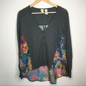 Anthropologie Yellow Bird Gray Floral Cardigan S